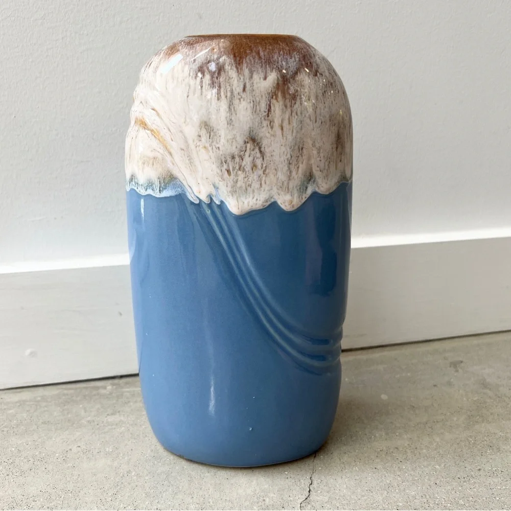 Vintage Drip Glaze Draped Deco Vase with Kintsugi Delphinium Blue Midcen… - Picture 3 of 9